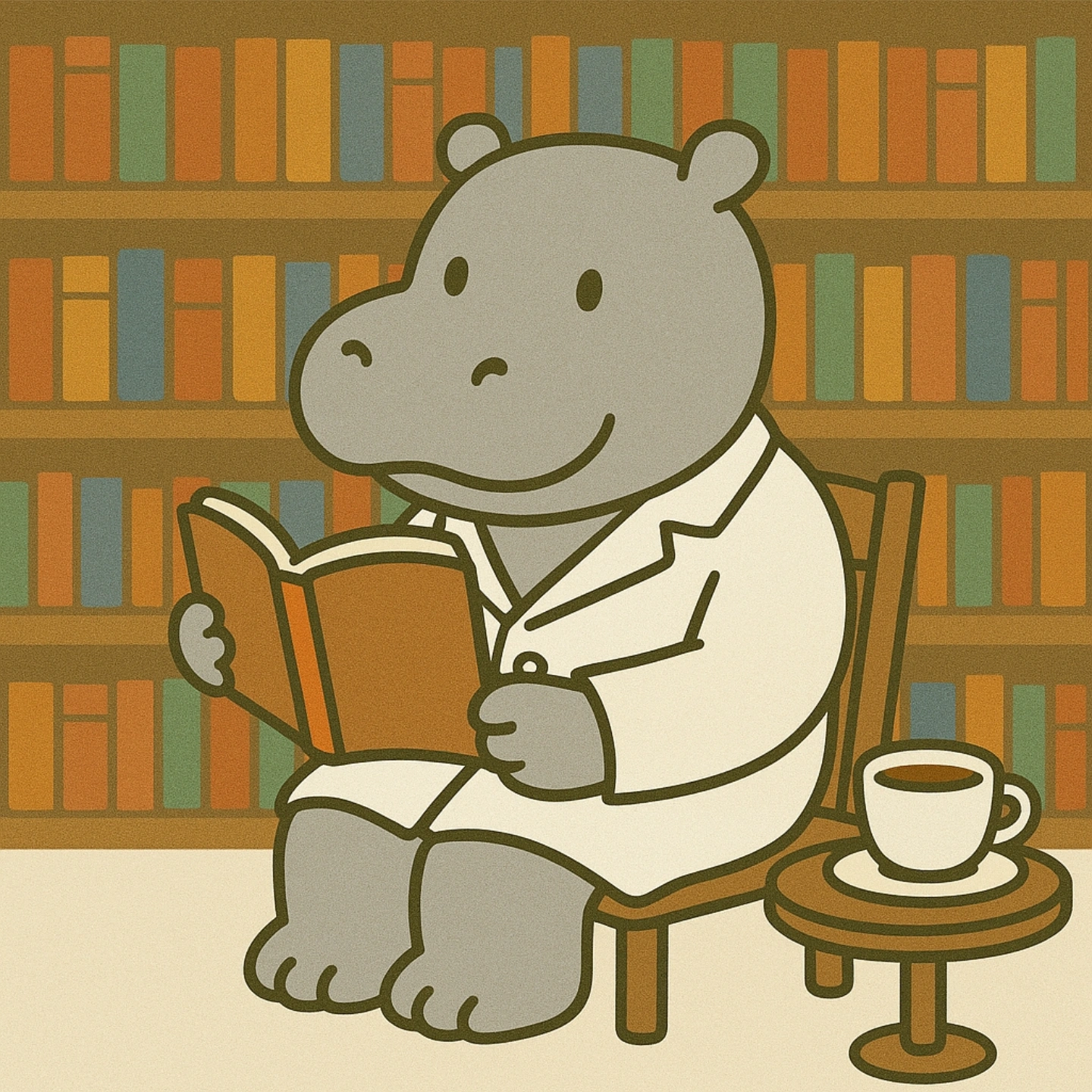 読書するかば先生のイラスト